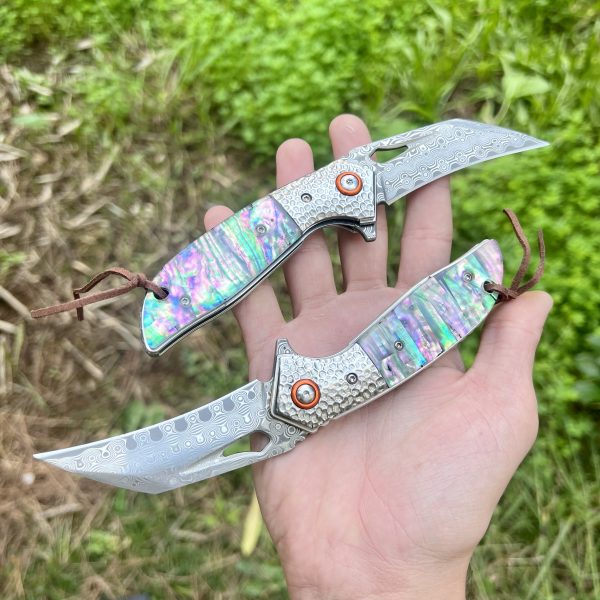 Couteau pliant karambit Obespina knife acier damas ormeau #0174 – Image 8
