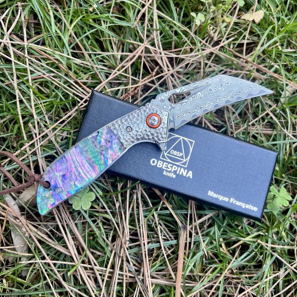 Couteau pliant karambit Obespina knife acier damas ormeau #0174 – Image 6