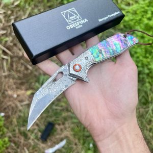 Couteau pliant karambit Obespina knife acier damas ormeau #0174
