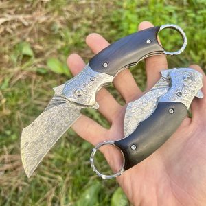 Couteau pliant Karambit acier damas inox avec étui #0189