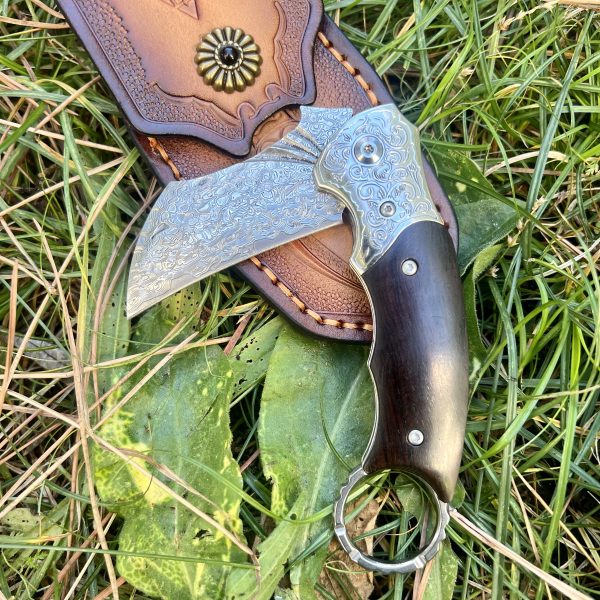 Couteau pliant Karambit acier damas inox avec étui #0189 – Image 5