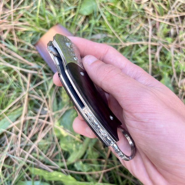 Couteau pliant Karambit acier damas inox avec étui #0189 – Image 6