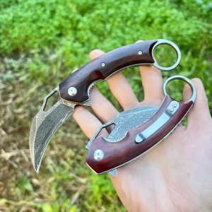 Couteau pliant Karambit bois damas #0191