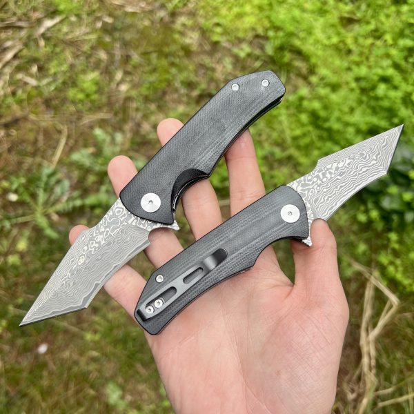 Couteau pliant lame acier damas manche G10 #0198 – Image 3
