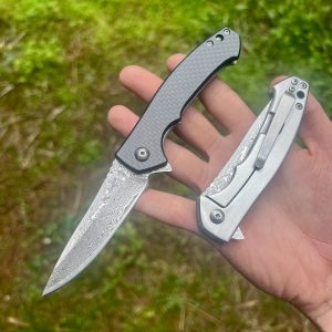 Couteau pliant framelock lame acier damas carbone #0199