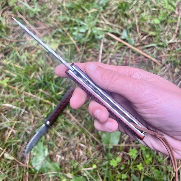 Petit couteau pliant de poche lame acier Damas Manche bois #0200 – Image 5