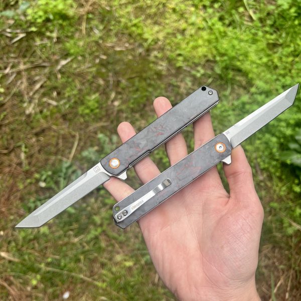 Couteau pliant Obespina fat carbone light red tanto D2 #0202 – Image 3