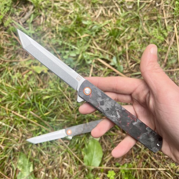 Couteau pliant Obespina fat carbone light red tanto D2 #0202 – Image 4