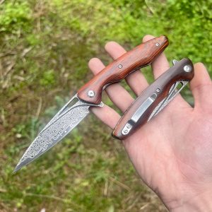 Couteau pliant acier damas luxe manche bois #0206