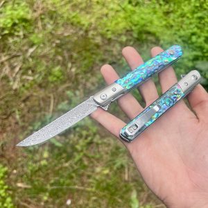 Couteau pliant acier damas luxe manche abalone #0208