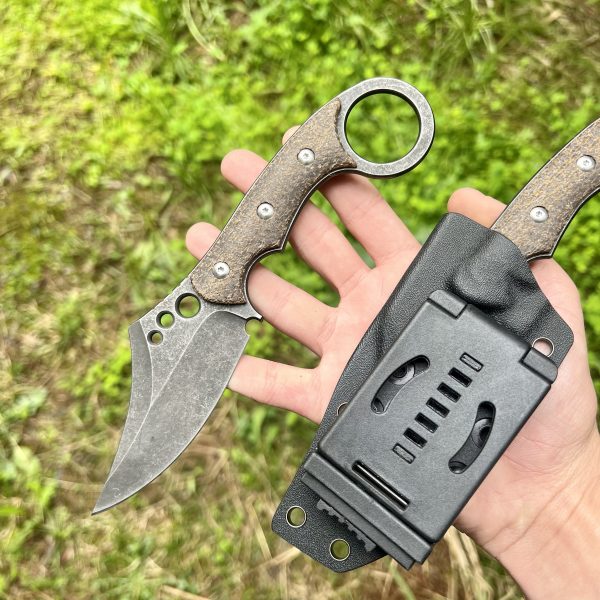 Couteau style Karambit 3 trous g10 marron old school #0222 – Image 4