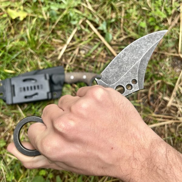 Couteau style Karambit 3 trous g10 marron old school #0222 – Image 5