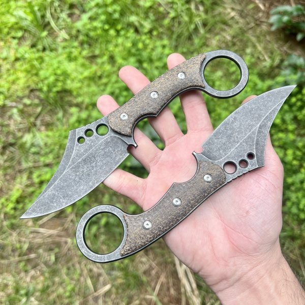Couteau style Karambit 3 trous g10 marron old school #0222 – Image 3