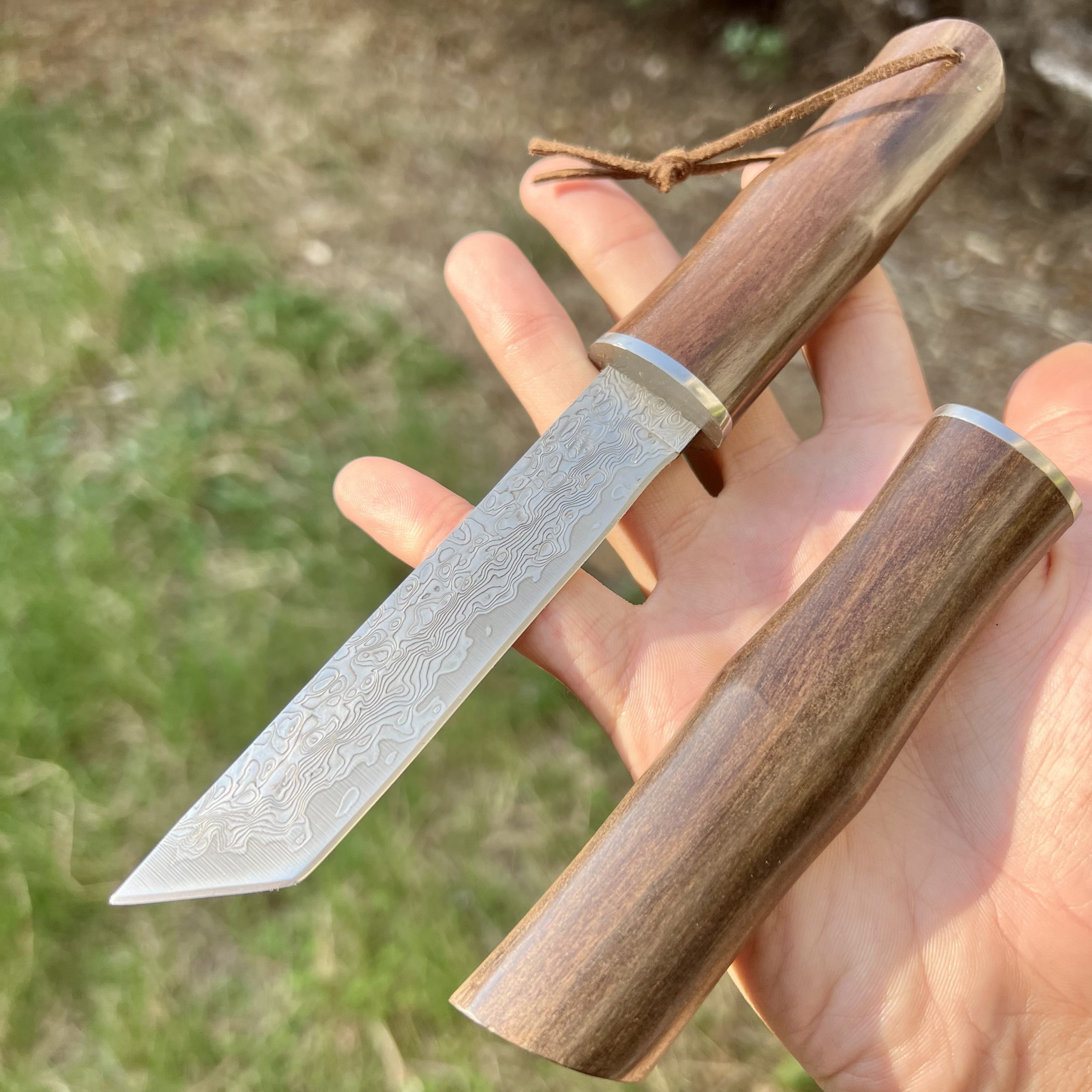 Couteau damas style japonais fourreau bois #245 – Image 7