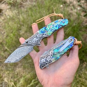 Couteau pliant acier damas abalone #252