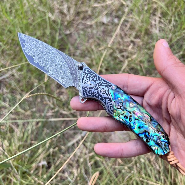 Couteau pliant acier damas abalone #252 – Image 4