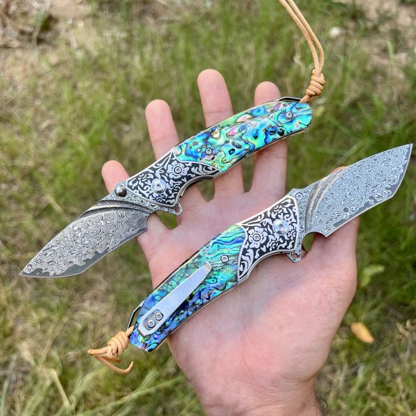 Couteau pliant acier damas abalone #252 – Image 2