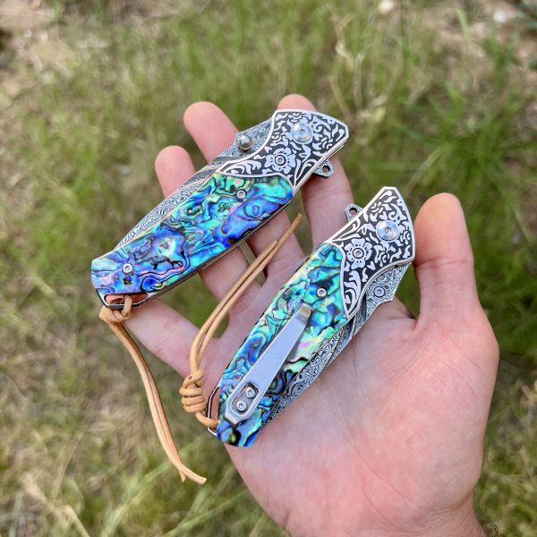 Couteau pliant acier damas abalone #252 – Image 3