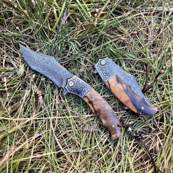 Couteau pliant acier damas luxe tête de mort #254 – Image 5