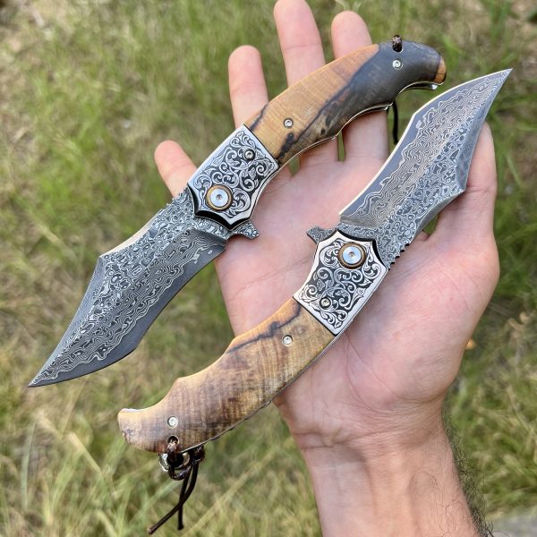 Couteau pliant acier damas luxe tête de mort #254 – Image 2