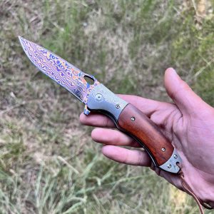 Couteau pliant artisanal damas anodisé #257