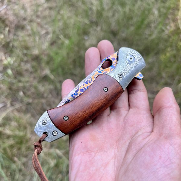 Couteau pliant artisanal damas anodisé #257 – Image 3