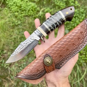 Couteau artisanal damas manche molaire mamouth #261