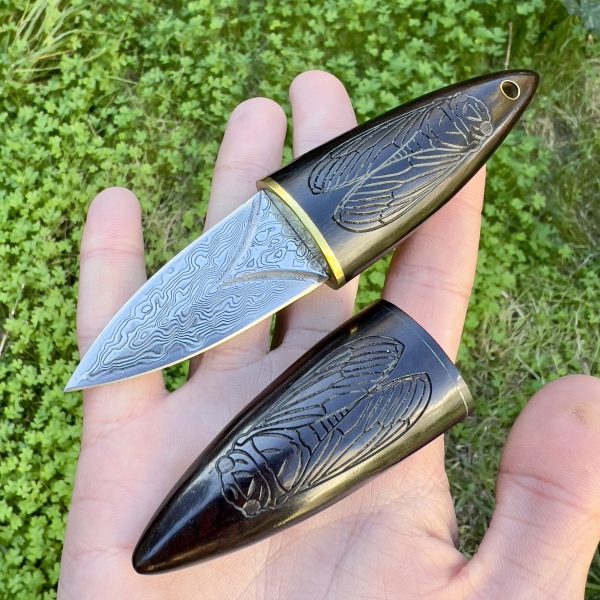 Petite dague double tranchant damas cicada style japonais #267 – Image 2