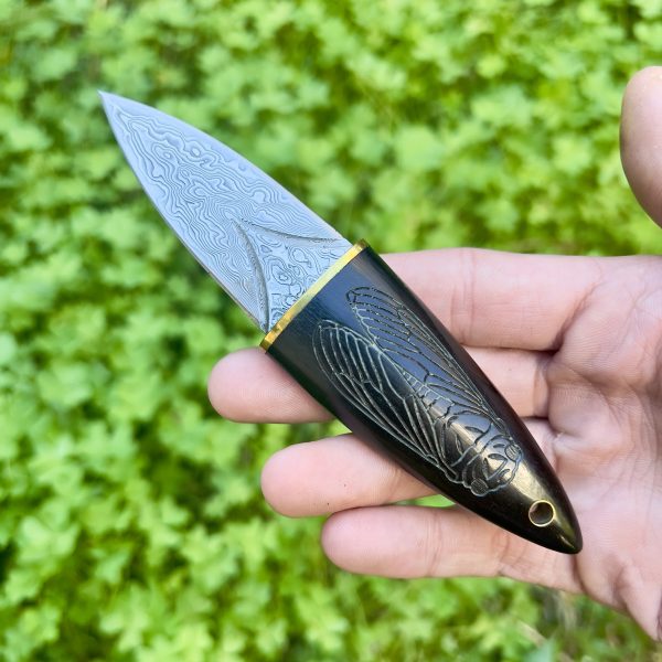 Petite dague double tranchant damas cicada style japonais #267 – Image 4