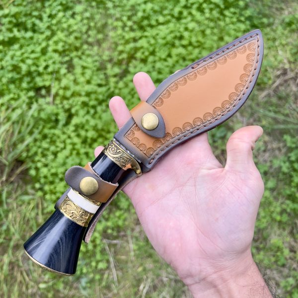 Khukuri acier damas manche doré #266 – Image 6
