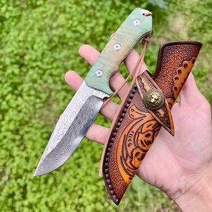 Couteau damas bois stabilisé vert #271