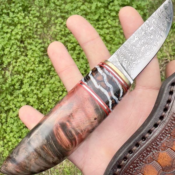 Couteau artisanal insert mammouth rouge #274 – Image 4