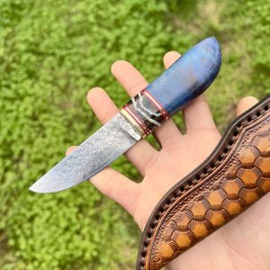 Couteau artisanal damas insert mammouth bleu #276