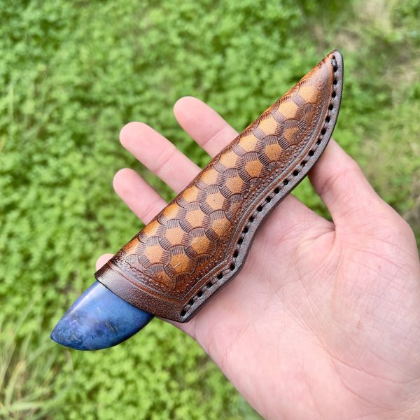 Couteau artisanal damas insert mammouth bleu #276 – Image 3