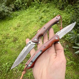 Couteau pliant acier damas manche bois #284