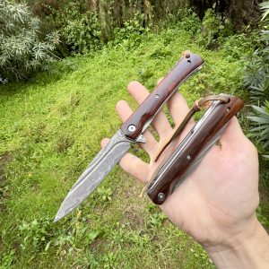 Couteau pliant acier damas manche bois #285