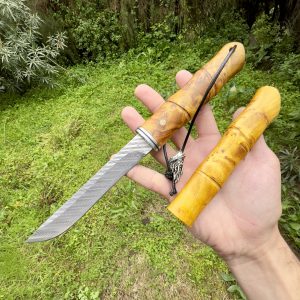 Couteau lame fixe damas bois stabilisé #286