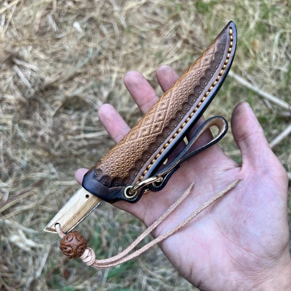 Magnifique couteau damas lame fixe bois stabilisé #309 – Image 3