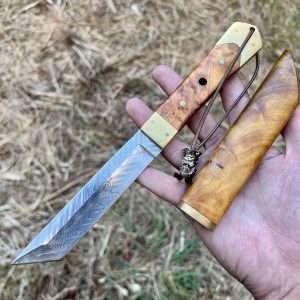 Couteau lame fixe damas tanto bois stabilisé #310