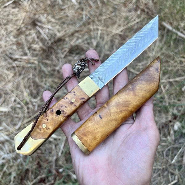 Couteau lame fixe damas tanto bois stabilisé #310 – Image 2