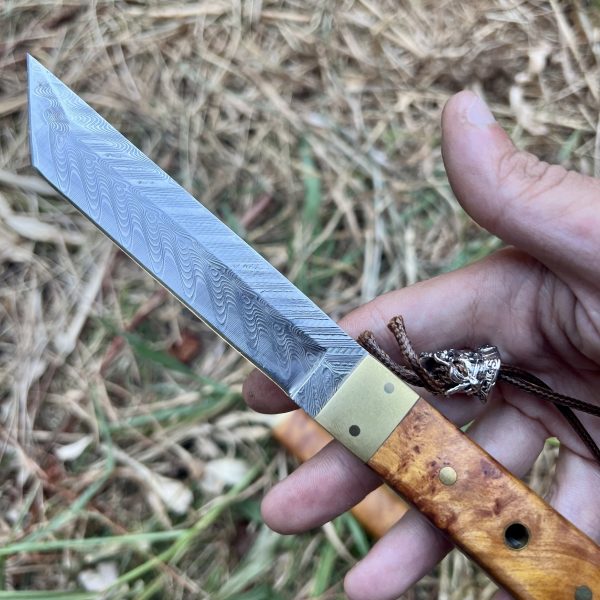 Couteau lame fixe damas tanto bois stabilisé #310 – Image 4