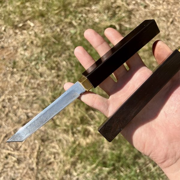 Couteau lame fixe damas tanto manche intégral bois #311 – Image 6